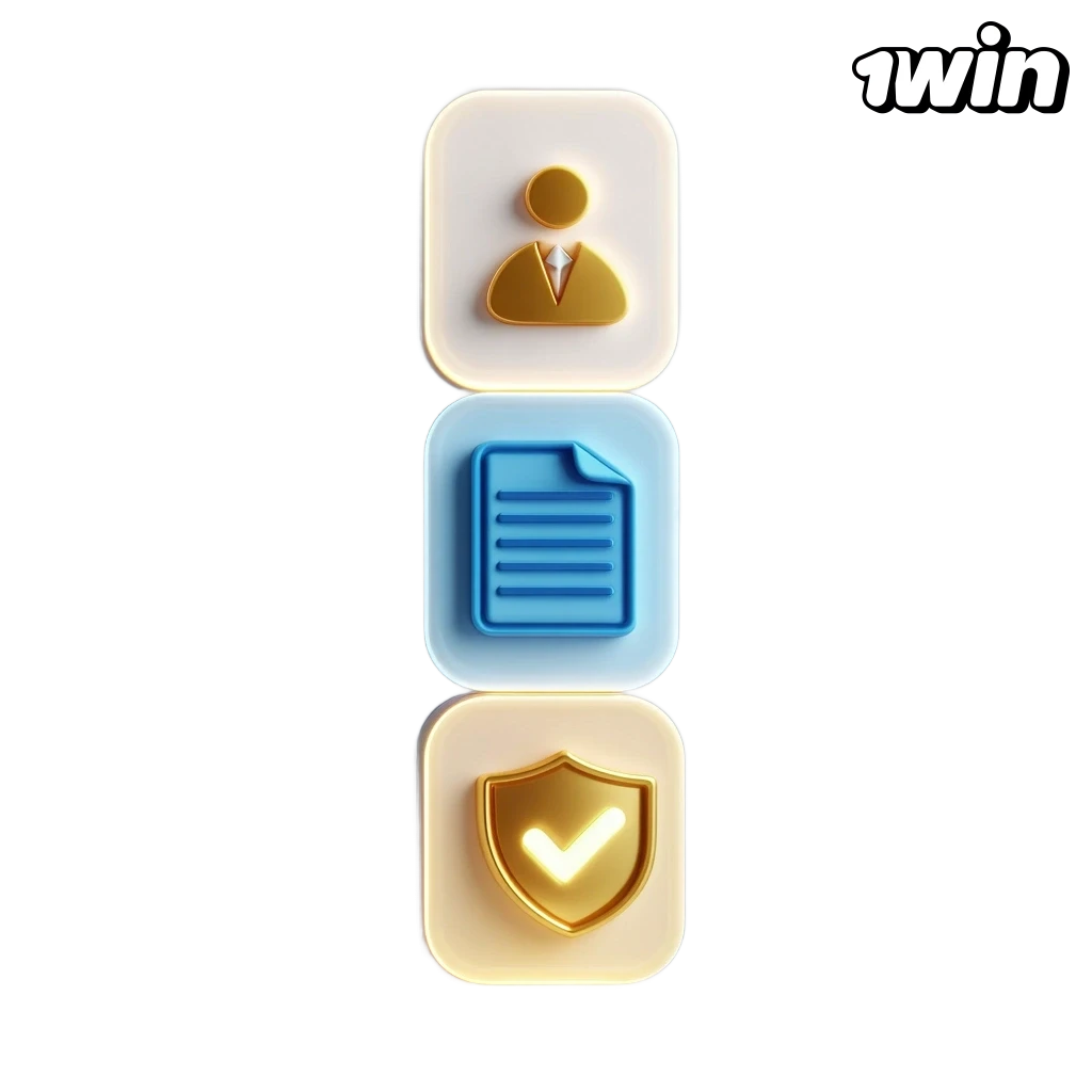 1win account verification screen showing ID checks, secure document upload, and pending withdrawals until approval.